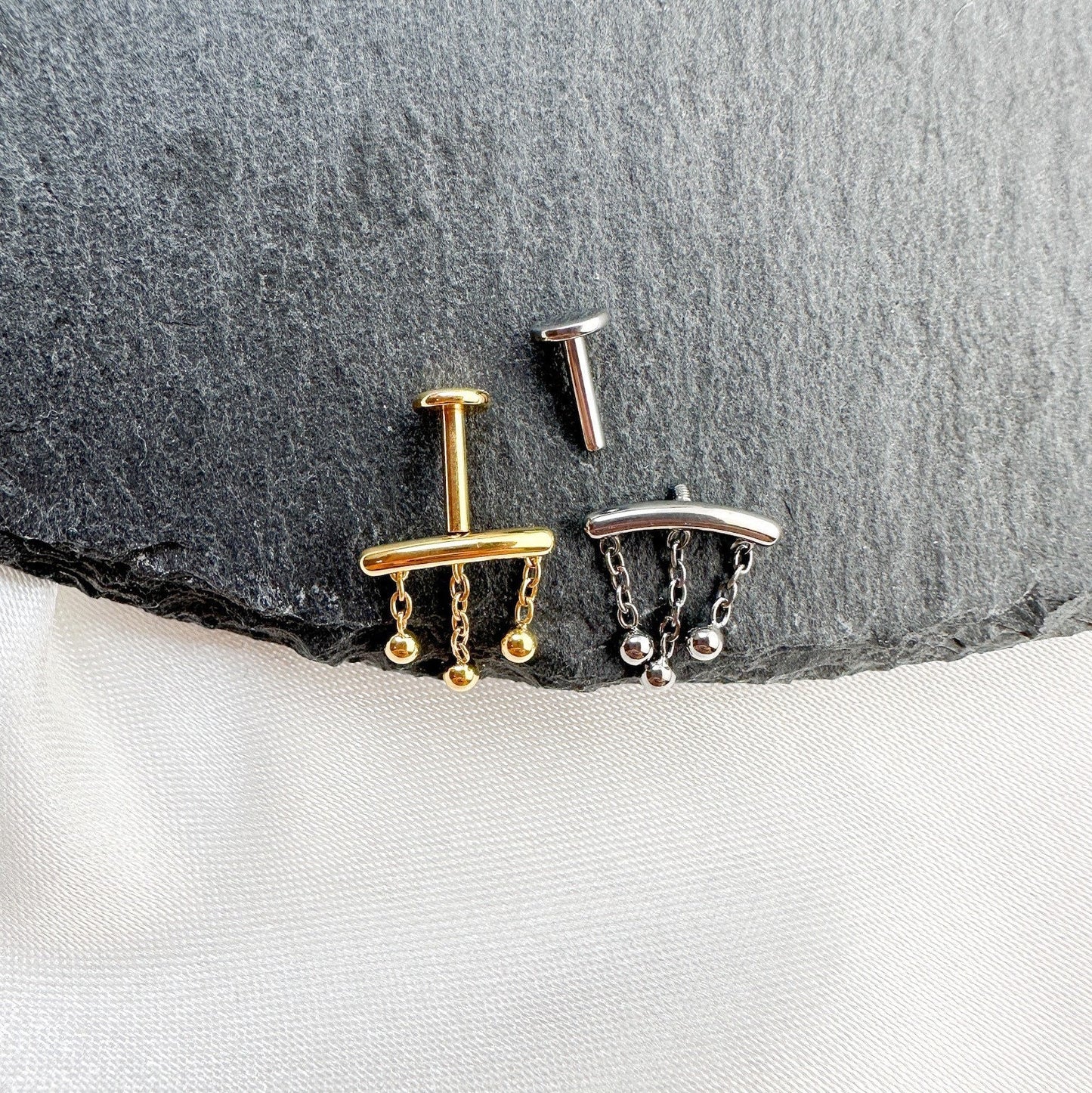 Hidden Helix Piercing 16g F136 Implant Grade Titanium Ball Tassel flat piercing, helix labret, hidden rook piercing