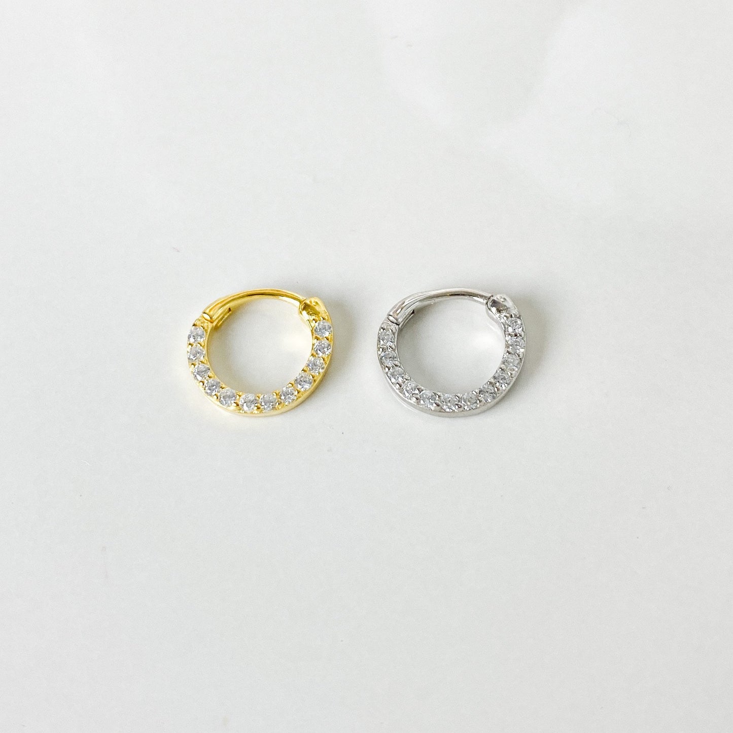 Minimalistic Simple CZ 18k gold plated sterling silver daith hoop, daith huggie, hoop huggies, cartilage piercing, cartilage earrings