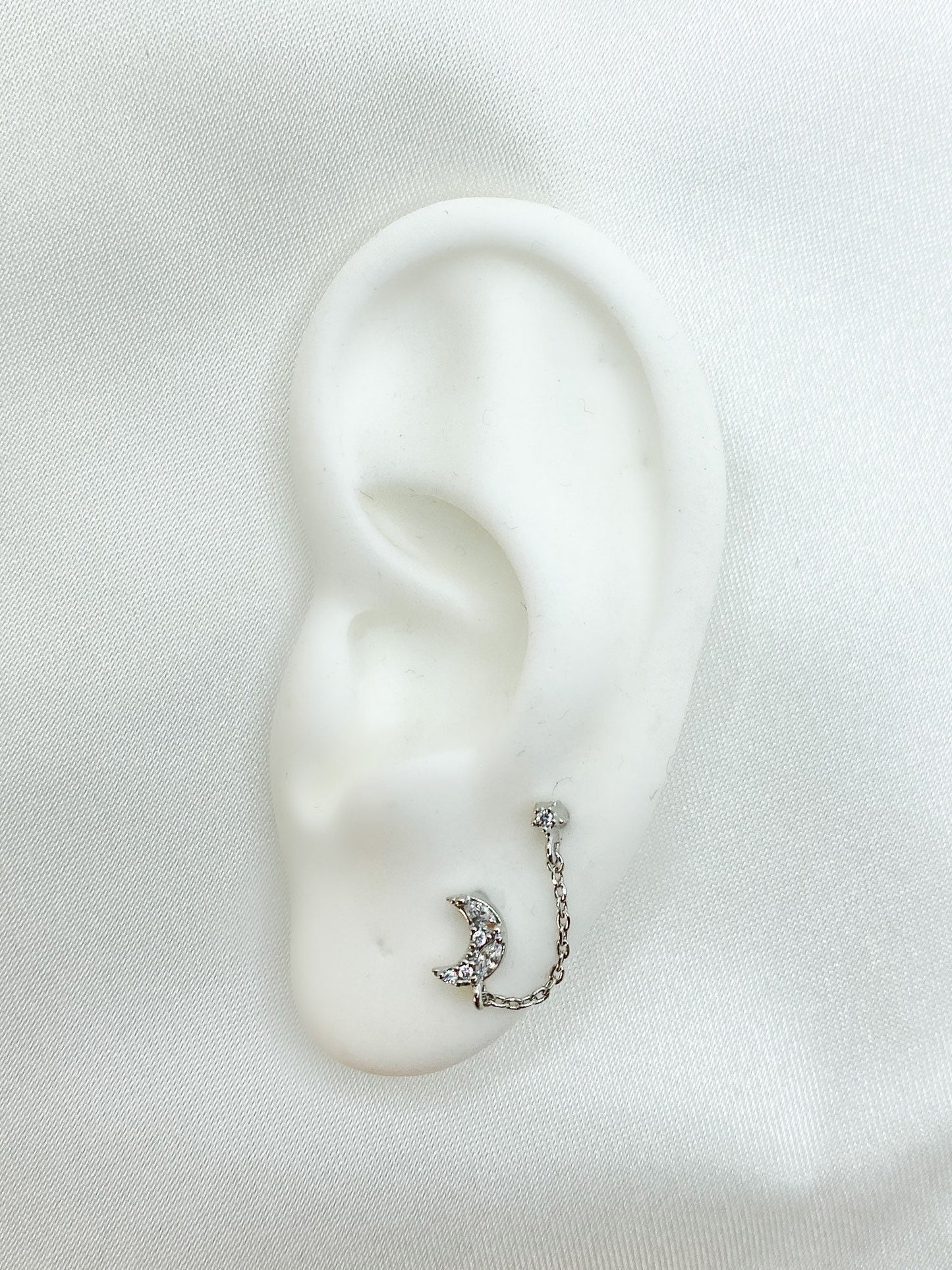 Dainty cz Crescent moon and star double piercing earrings, earrings, 16 gauge piercings, star earrings, two lobe piercing