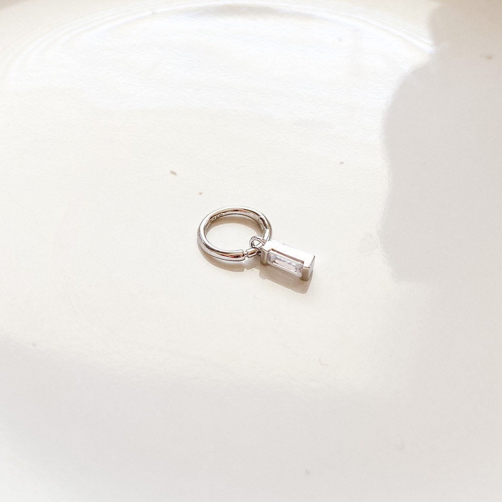 16g 18g Rook Hoop Dainty Emerald CZ Bar sterling silver or stainless steel rook huggie, hoop huggies, cartilage piercing, cartilage earrings