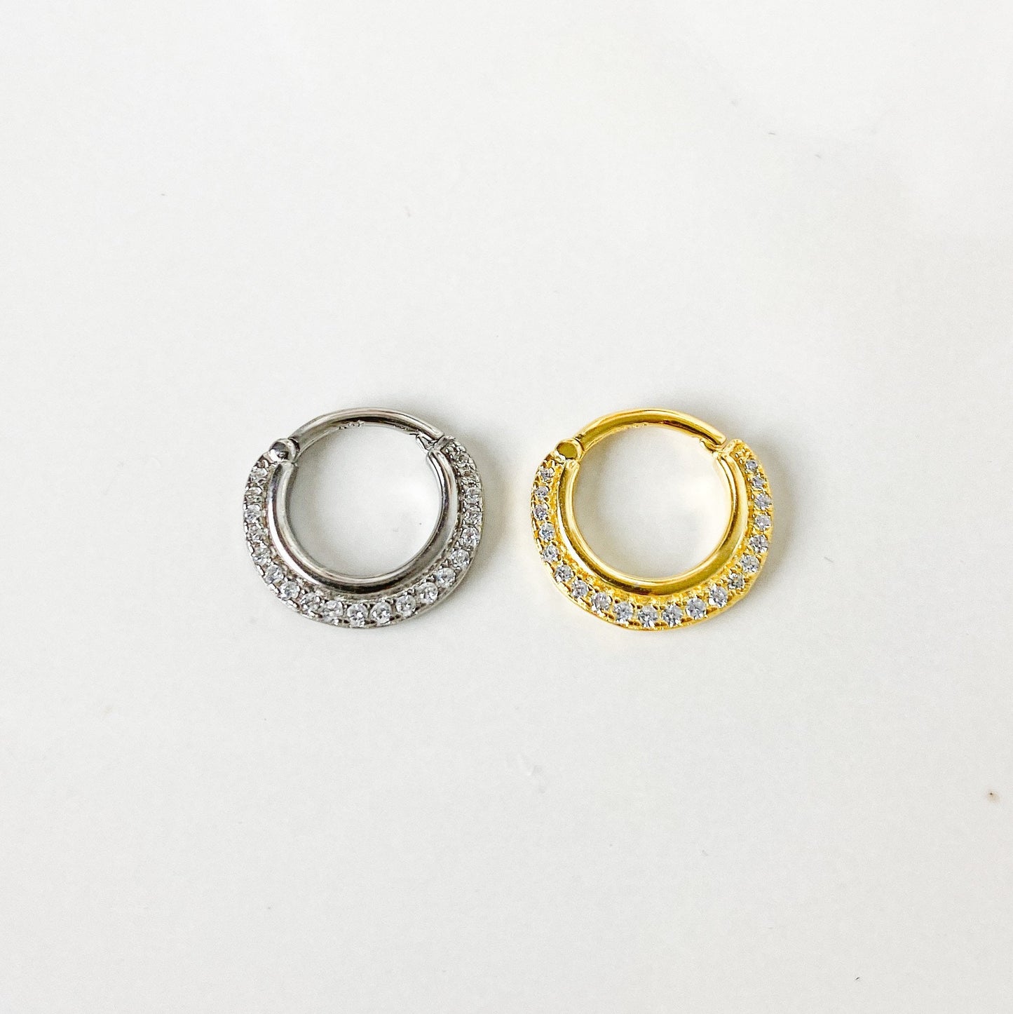 Dainty Cz row 18k gold plated sterling silver daith hoop, daith huggie, hoop huggies, cartilage piercing, cartilage earrings, helix hoops