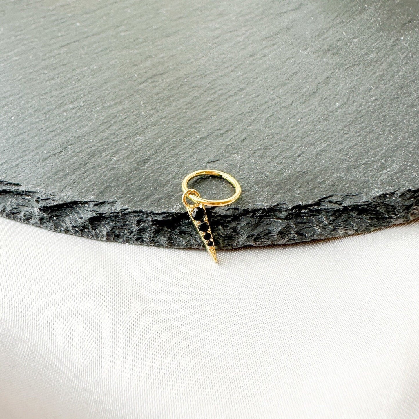 16G 18G Onyx Spike Dangle Gold Stainless Steel Cartilage Hoop Earrings, hoop huggies, helix hoops, small hoops, helix piercing