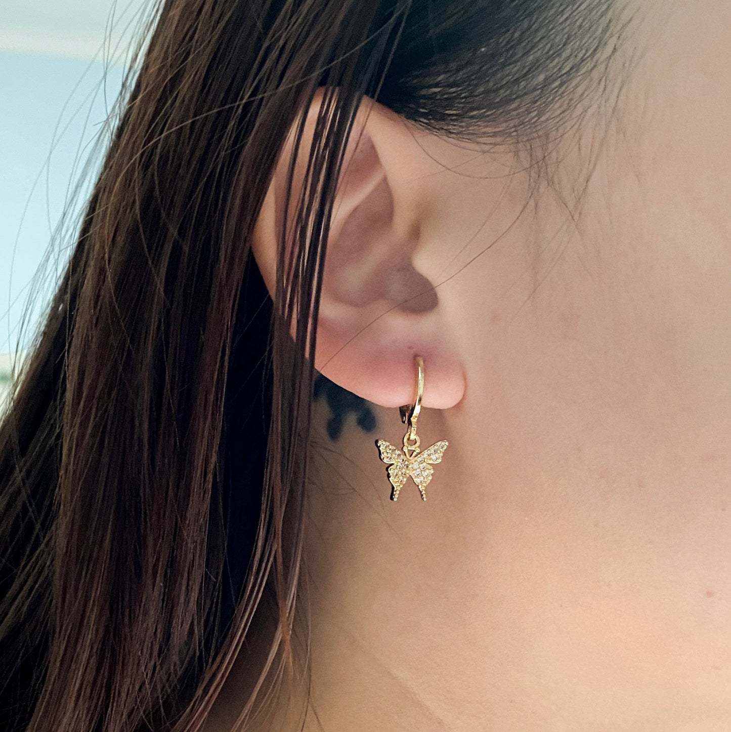 SET of 18kt gold plate cz Butterfly Necklace and earrings set, butterfly charms, gifts, dainty butterfly necklace, Birthday gifts