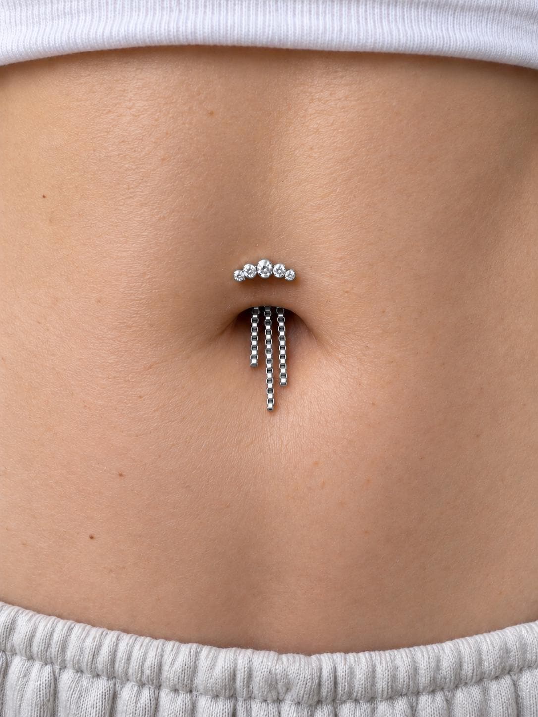 14g Waterproof Titanium Floating Navel Piercing, Dainty Diamond cz belly ring, Threadless push pin, floating belly piercing, 8mm or 10mm