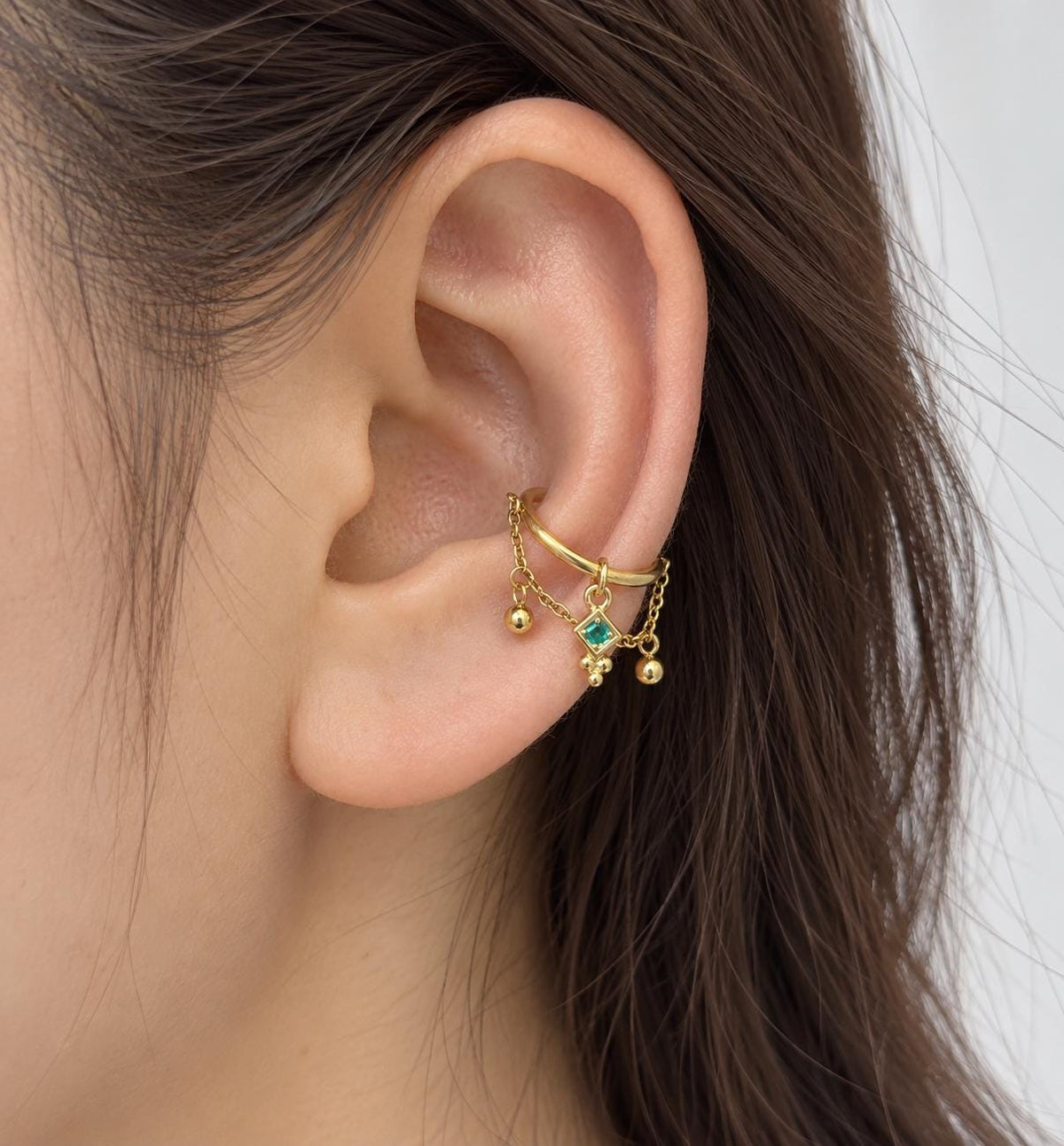 Titanium NEW Amelia CZ Conch Hoop, Gold Helix Earring, Chain Cartilage Piercing, Hypoallergenic Waterproof Jewelry