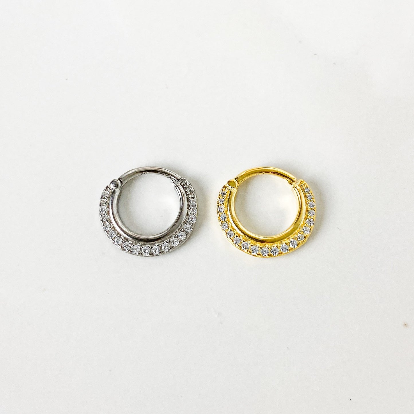Dainty Cz row 18k gold plated sterling silver daith hoop, daith huggie, hoop huggies, cartilage piercing, cartilage earrings, helix hoops