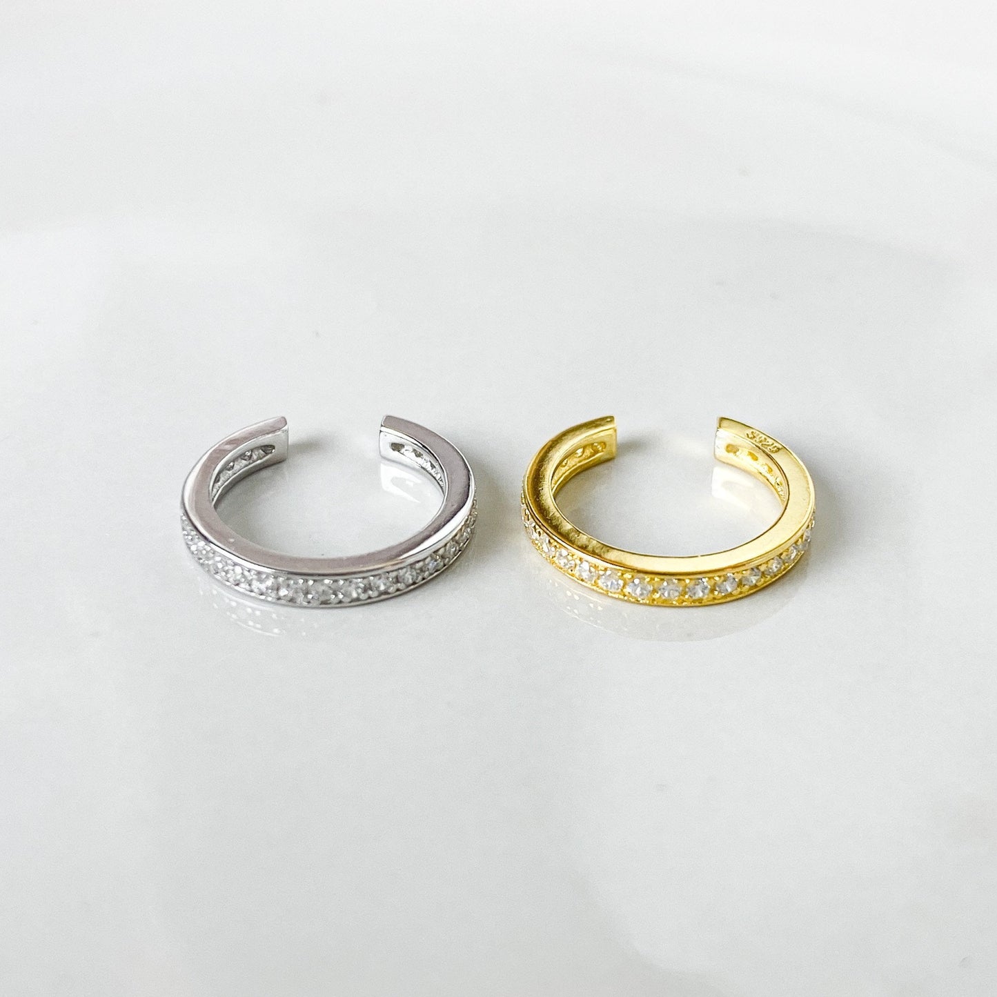 Simple CZ Sterling Silver or 18kt Gold Plated Ear Cuff, Ear Clip On, Hypoallergenic Earrings