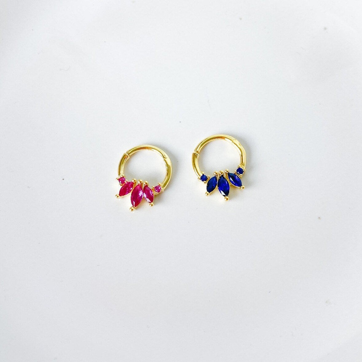 Emerald 18k gold plated sterling silver daith hoop, marquise cz daith huggie, hoop huggies, cartilage piercing, cartilage earrings