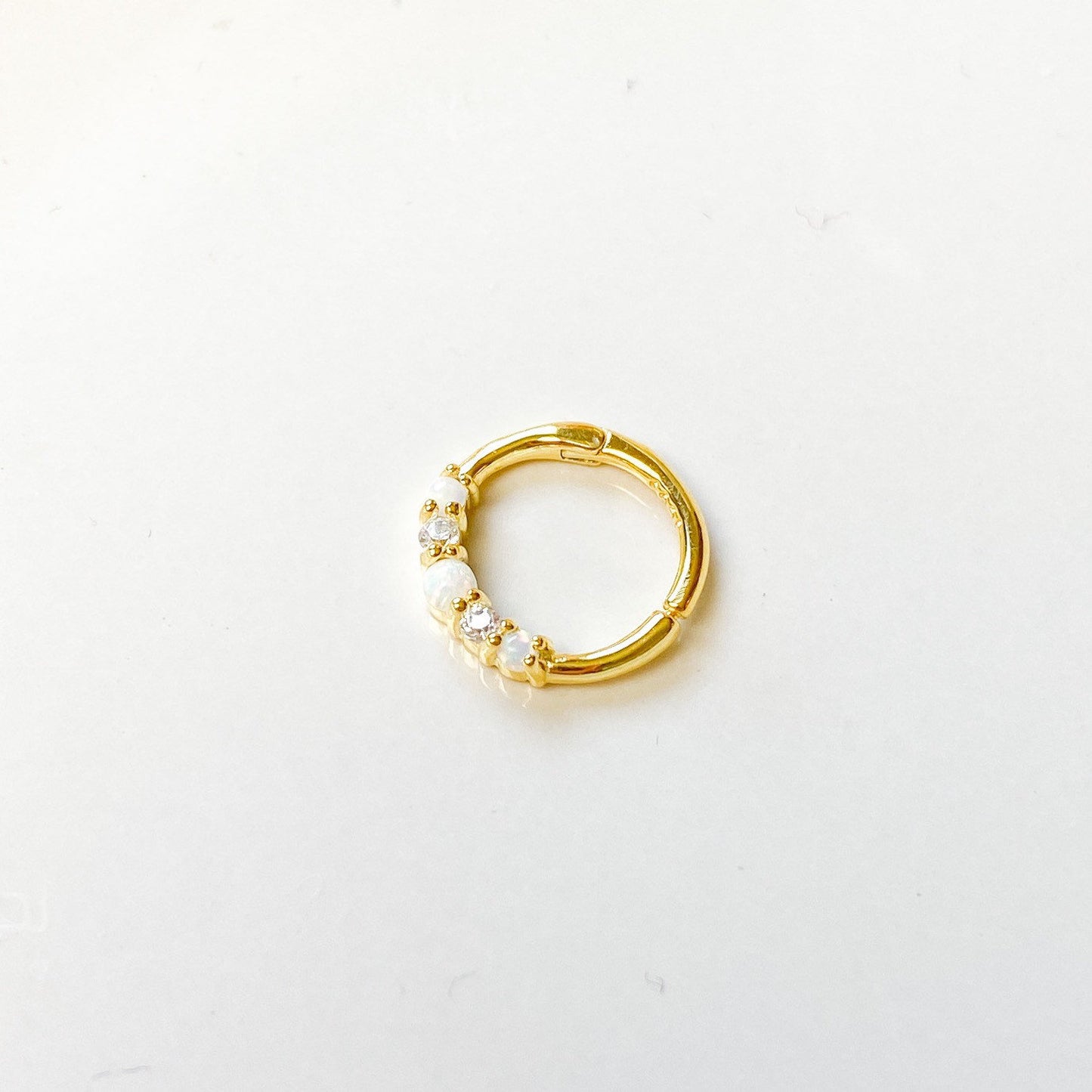 16g Dainty CZ and Opal 18k gold plated sterling silver daith hoop, daith huggie, hoop huggies, cartilage piercing, clicker