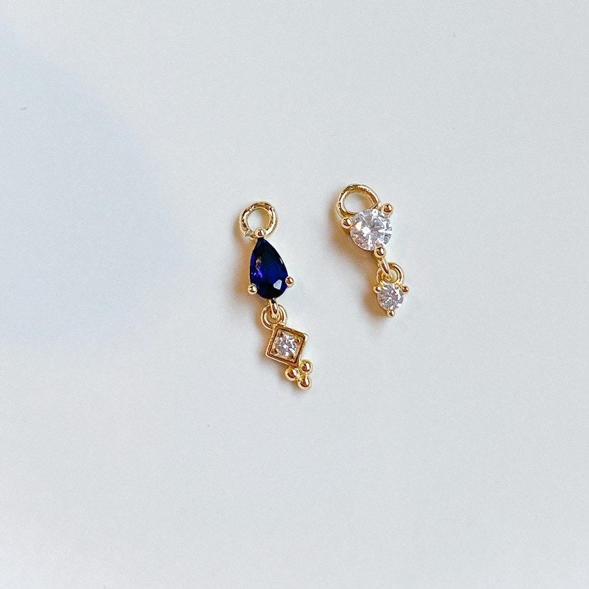 Dainty Sapphire Dangle Hoop Charm, sterling silver, 18k gold plated rook hoop, hoop huggies, cartilage piercing, helix hoop charm