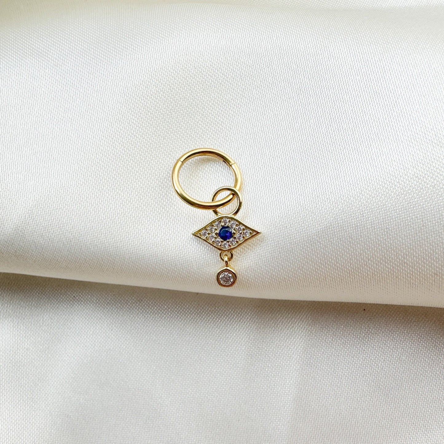 16g 14g Belly Ring Dainty Evil Eye Hoop Stainless steel silver or gold, belly piercings, 8mm or 10mm, Hoop Piercing, Hamsa Piercing