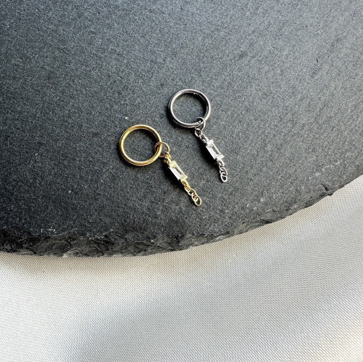 16g 18g Rook Hoop Dainty CZ Bar Chain 316L Surgical Steel, sterling silver, 6mm hoop, hoop huggies, cartilage piercing, small hoops