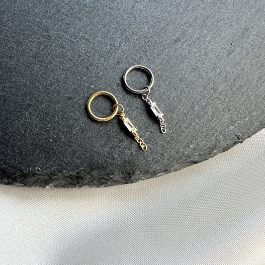 16g 18g Rook Hoop Dainty CZ Bar Chain 316L Surgical Steel, sterling silver, 6mm hoop, hoop huggies, cartilage piercing, small hoops