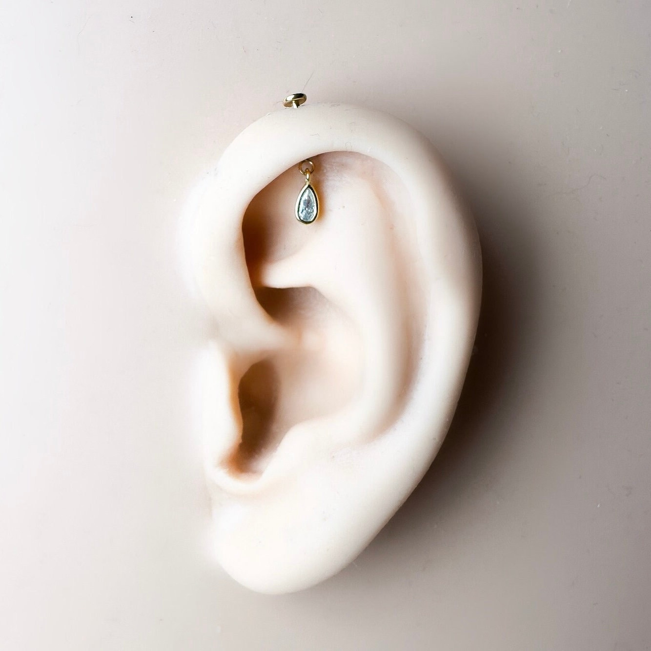 Dainty Diamond CZ Pear F136 Titanium 16G 18g Push Pin Flat Back Vertical Helix Piercing, Vertical hidden rook piercing