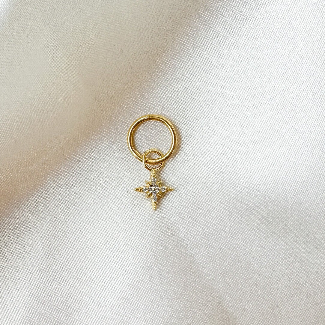 16g 14g Dainty North Star Hoop Belly Ring, Stainless steel silver or gold, belly piercings, 8mm or 10mm, Hoop Piercing, belly hoop