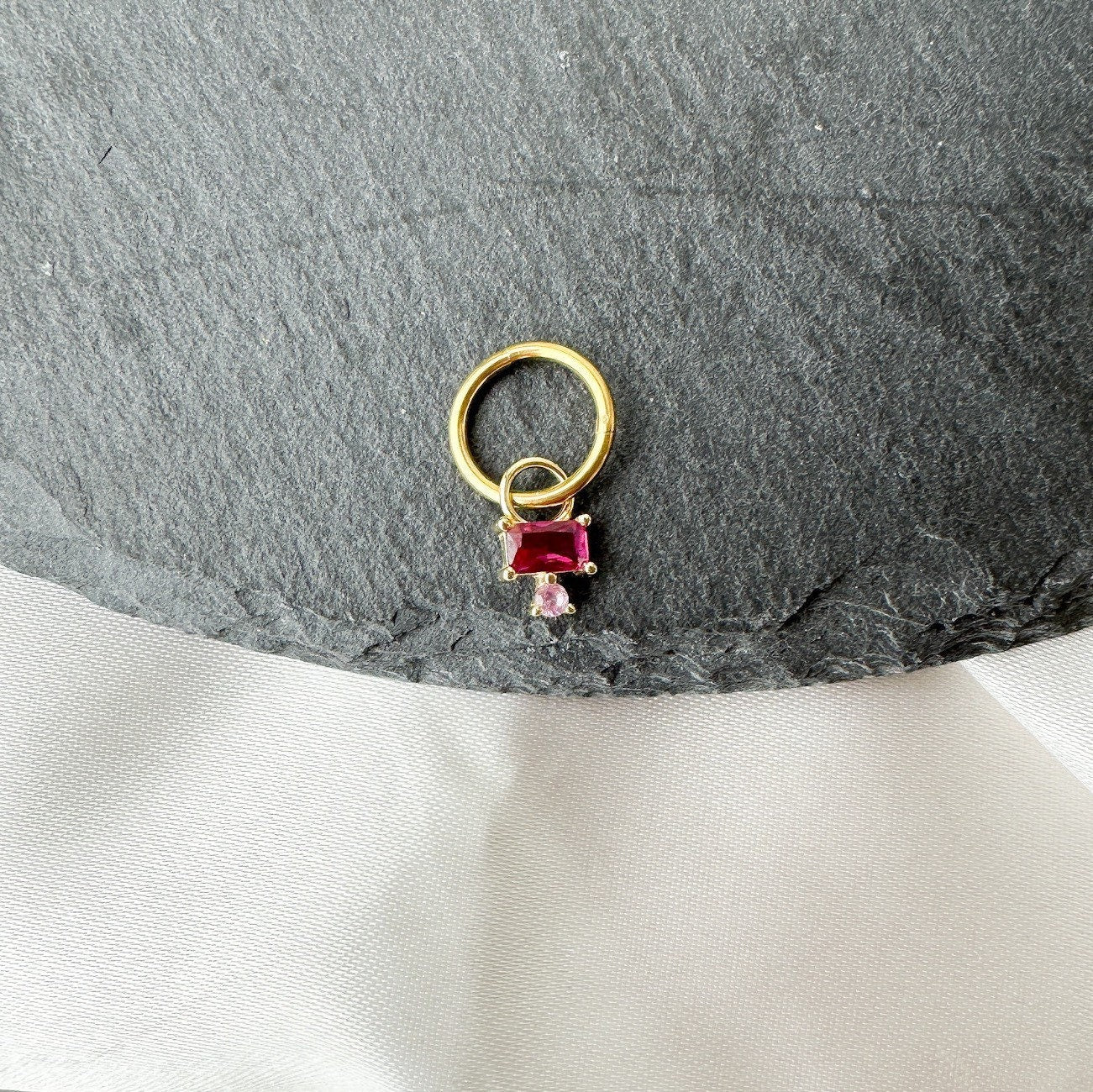 16g 14g Dainty Pink Ruby Hoop Belly Ring, Stainless steel silver or gold, belly piercings, 8mm or 10mm, Hoop Piercing, belly hoop