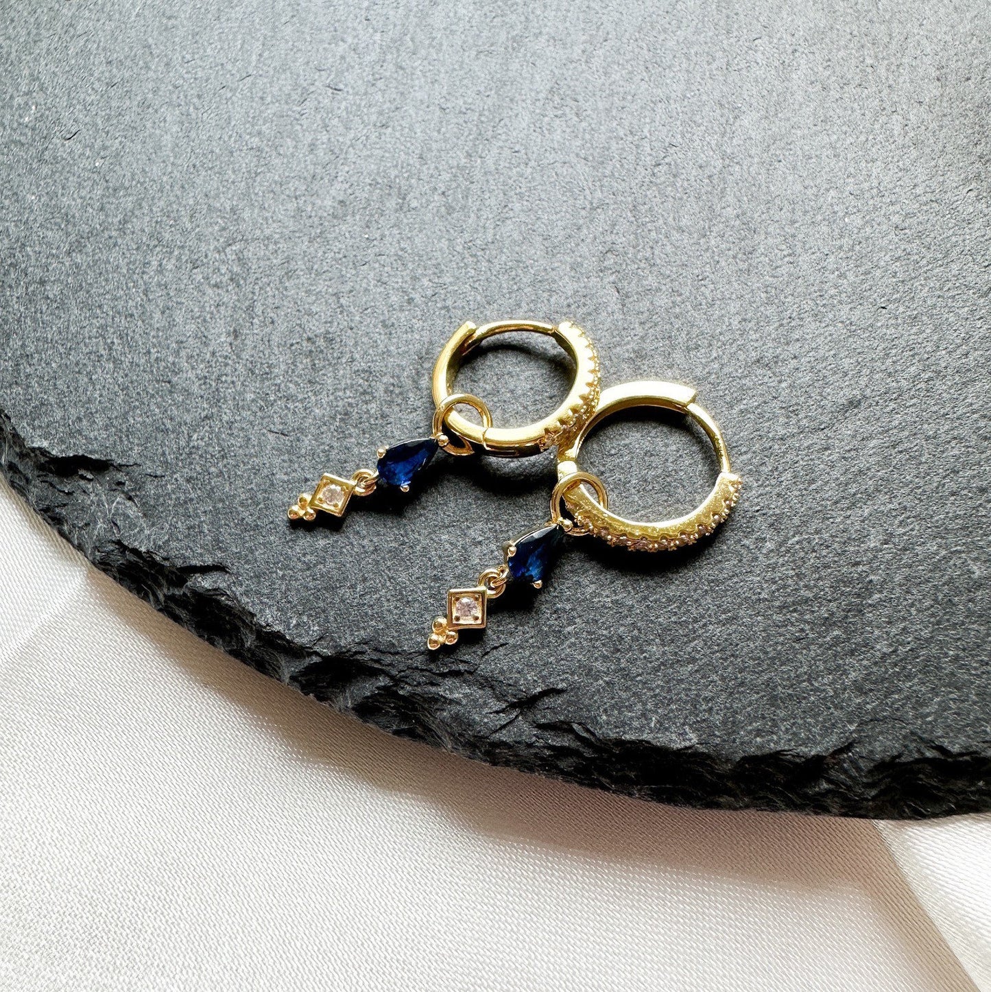 Minimalist Sapphire Emerald Amethyst CZ Dangle studded hoops, sterling silver cz hoop earrings, dangle hoop earrings, hoop huggies