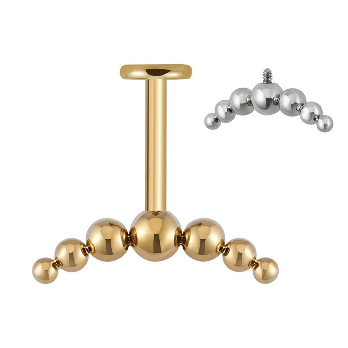 Minimalist F136 Titanium 7 Beads Cluster Vertical Helix Earring 16G Monroe Cartilage Labret Lip Stud Tragus Piercing