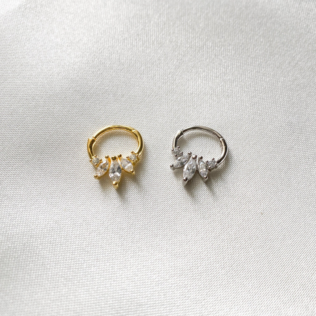 18k gold plated sterling silver daith hoop, marquise cz daith huggie, hoop huggies, cartilage piercing, cartilage earrings, helix hoops