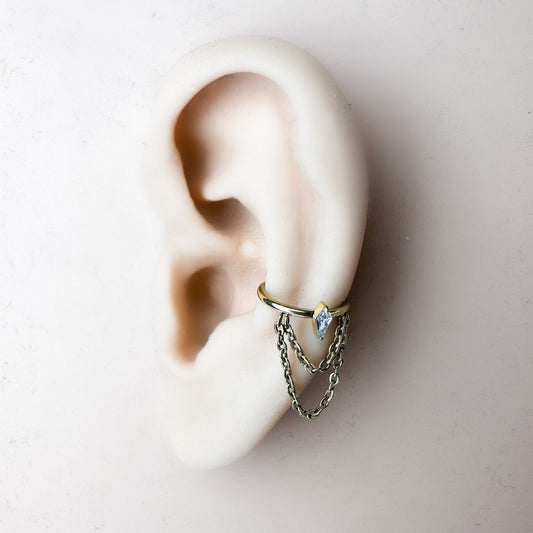 16g 8mm 10mm 12mm Kite Diamond CZ  Charm Double Chain Titanium G23 Conch or Helix Hoop, titanium piercings, gold hoop, silver hoop