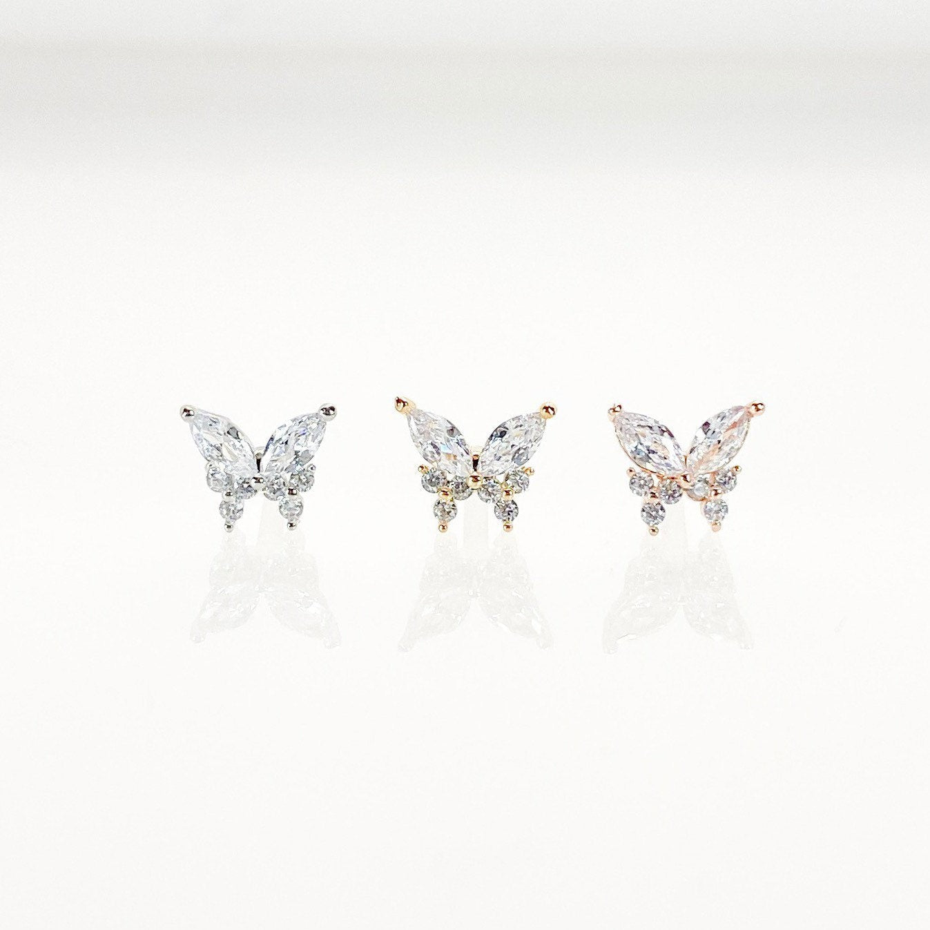 Mini monarch butterfly stud, butterfly earrings, 16 gauge, surgical steel piercing, helix earrings, conch jewelry