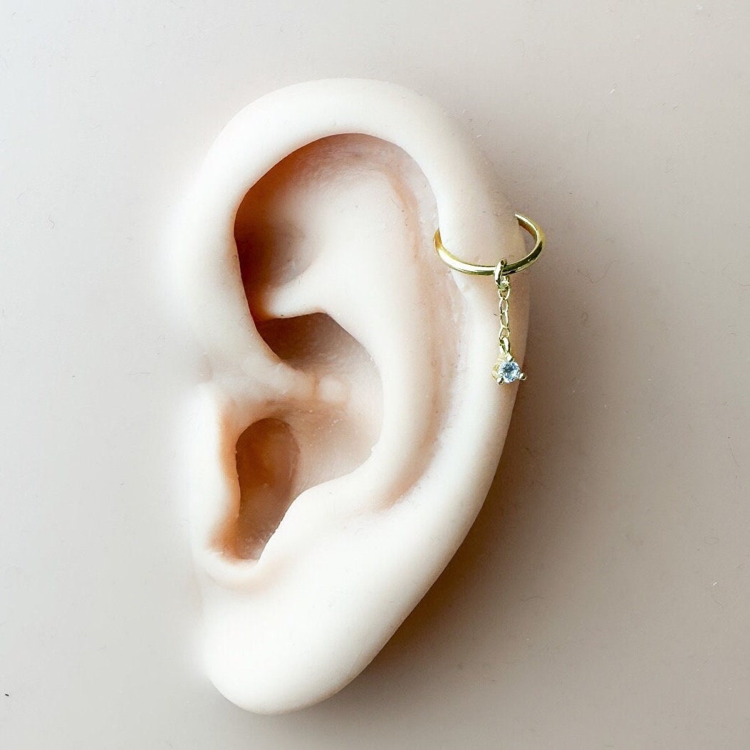 Dainty Minimalist CZ Dangle Helix Hoop Charm, sterling silver, stainless steel piercing, hoop huggies, cartilage piercing, helix piercing