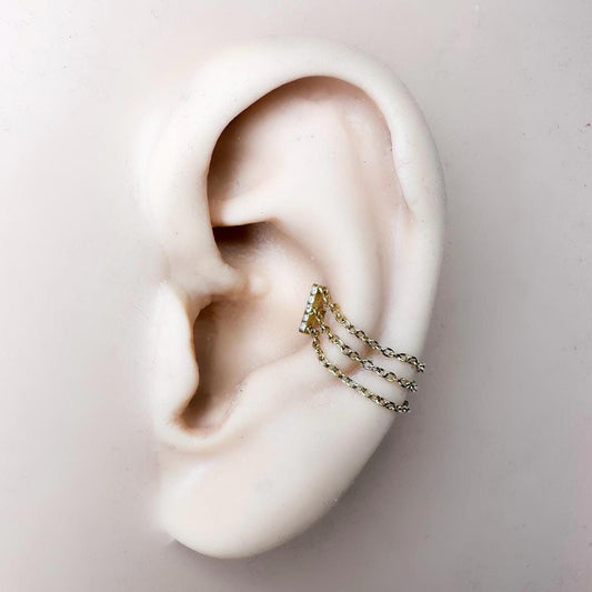 Titanium Diamond CZ Bar Triple Chain conch piercing push pin, cartilage piercing, conch hoop, chain earrings, hypoallergenic piercings