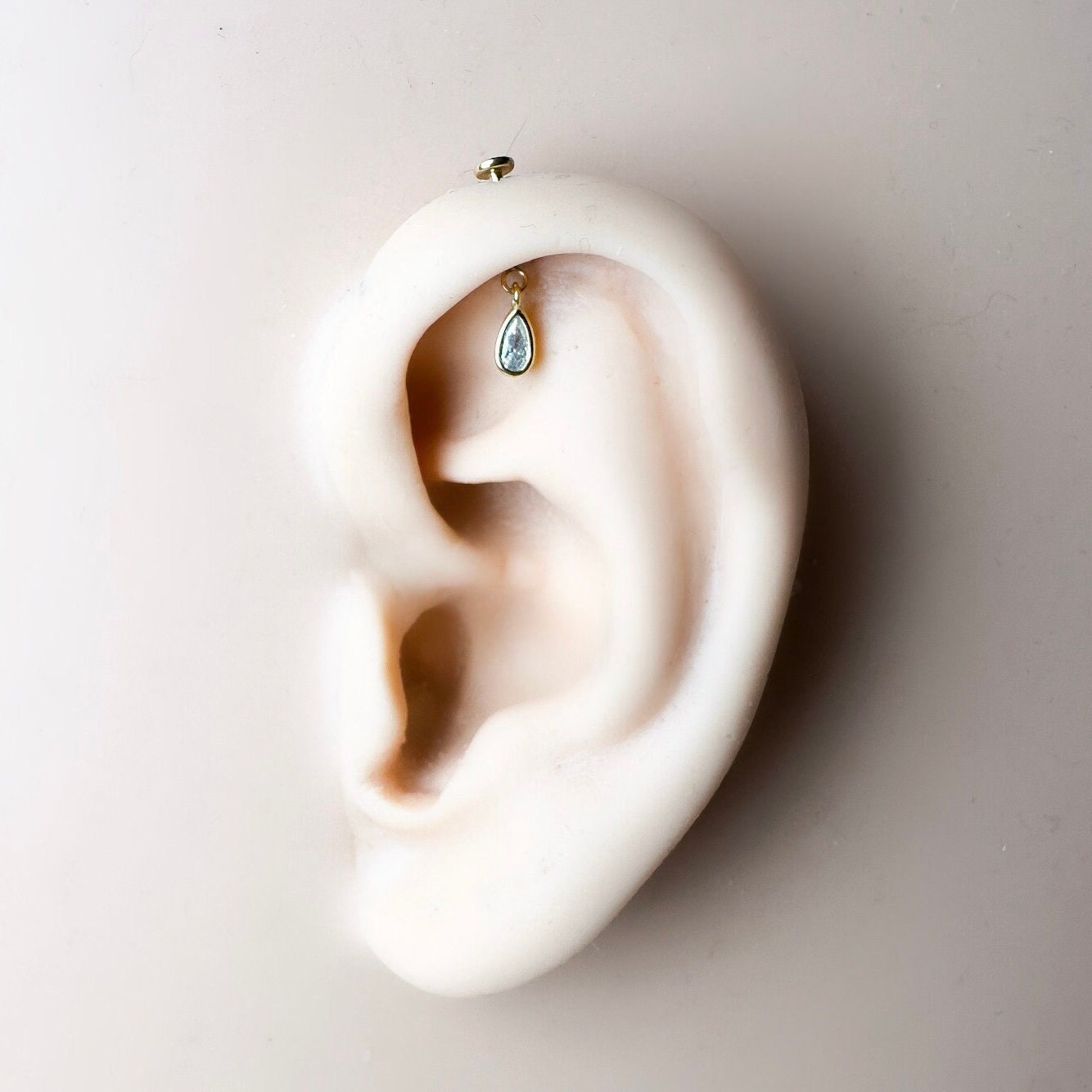 Dainty Diamond CZ Pear F136 Titanium 16G 18g Push Pin Flat Back Vertical Helix Piercing, Vertical hidden rook piercing