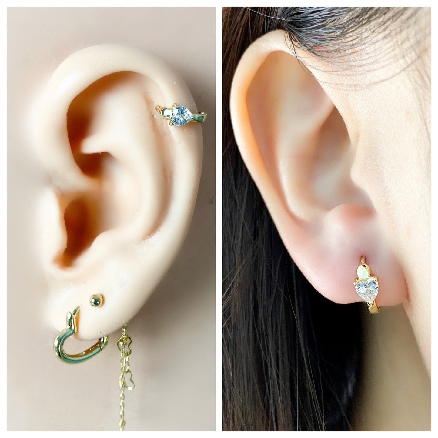 Dainty 18kt gold plated cz heart hoop huggies 925 sterling silver heart earrings valentines gift heart jewelry gift for her, heart hoops