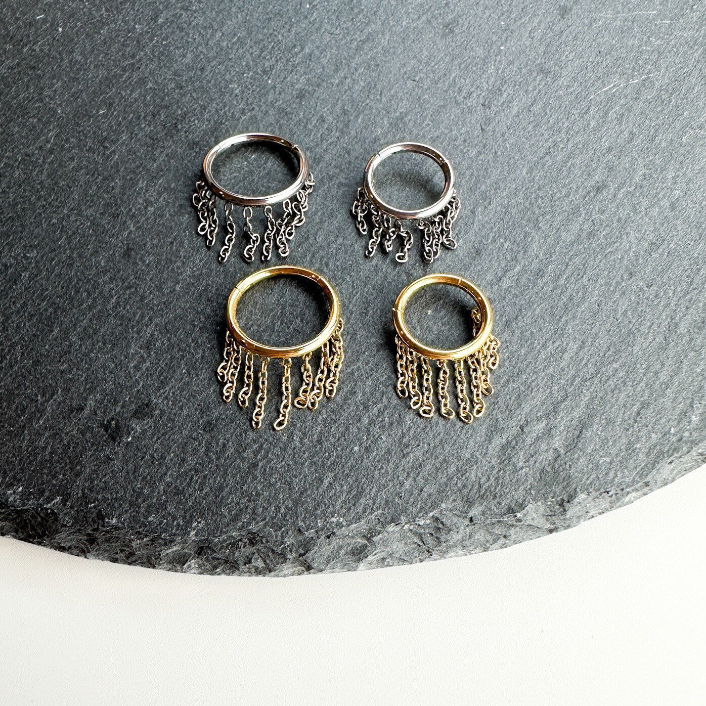 Implant Grade Titanium Tassel Chain Hoop conch, septum ring piercing F128 titanium ring hoop cartilage piercing, conch hoop, gold hoop