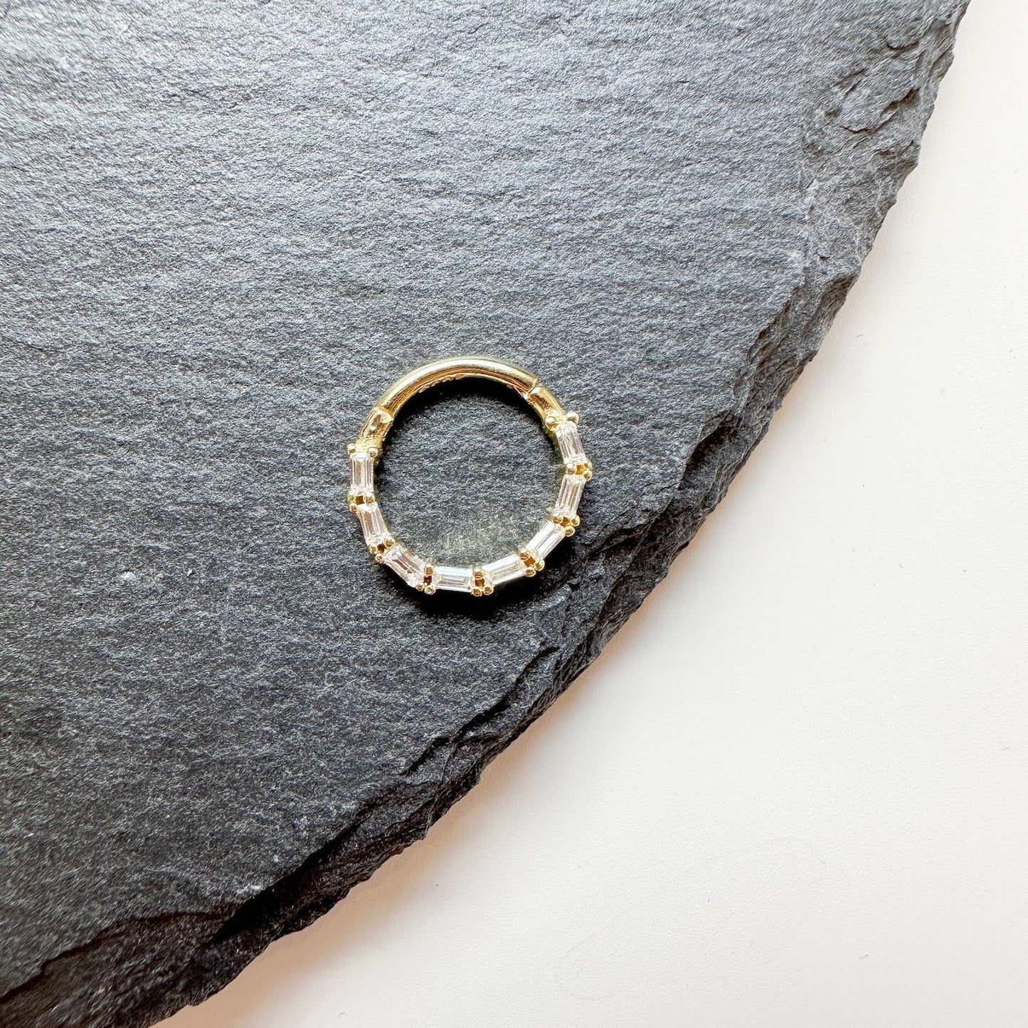 Dainty Baguette Rhinestone Accent 18k gold plated sterling silver daith hoop, septum piercing, nose ring, daith piercing