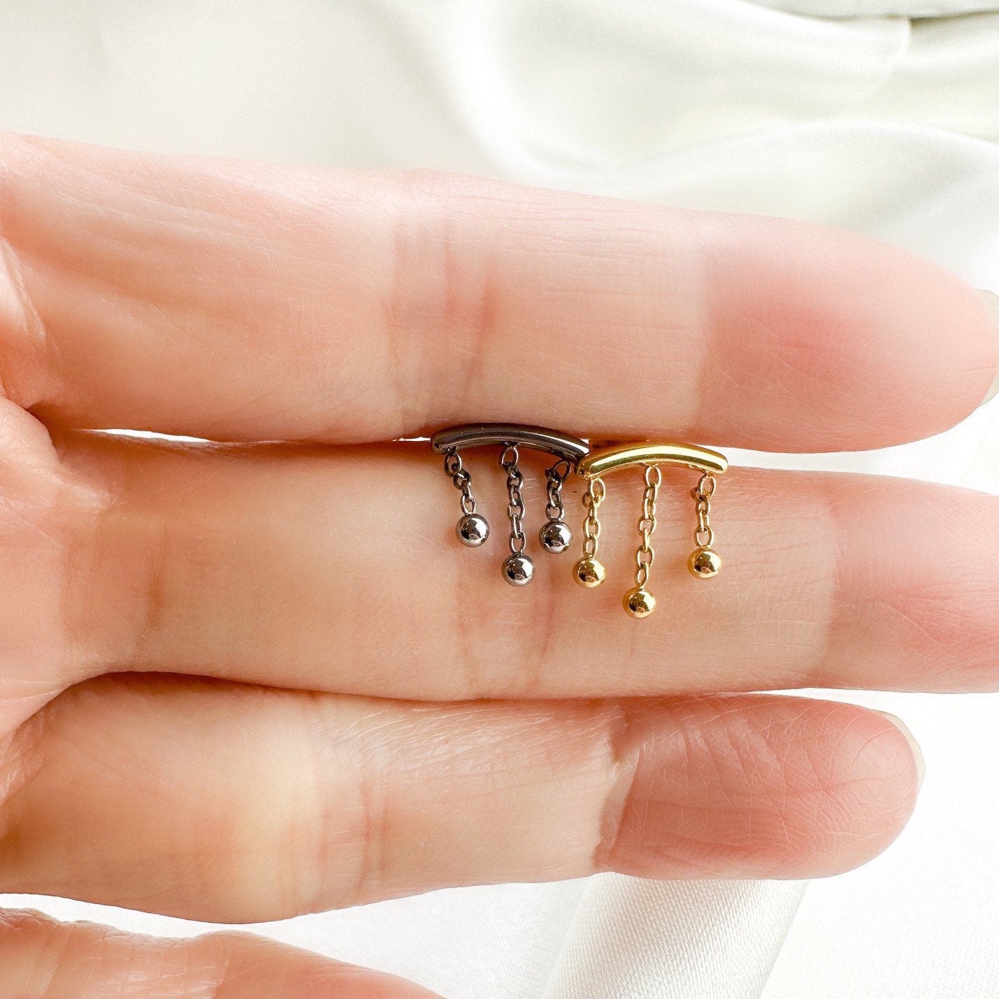 Hidden Helix Piercing 16g F136 Implant Grade Titanium Ball Tassel flat piercing, helix labret, hidden rook piercing