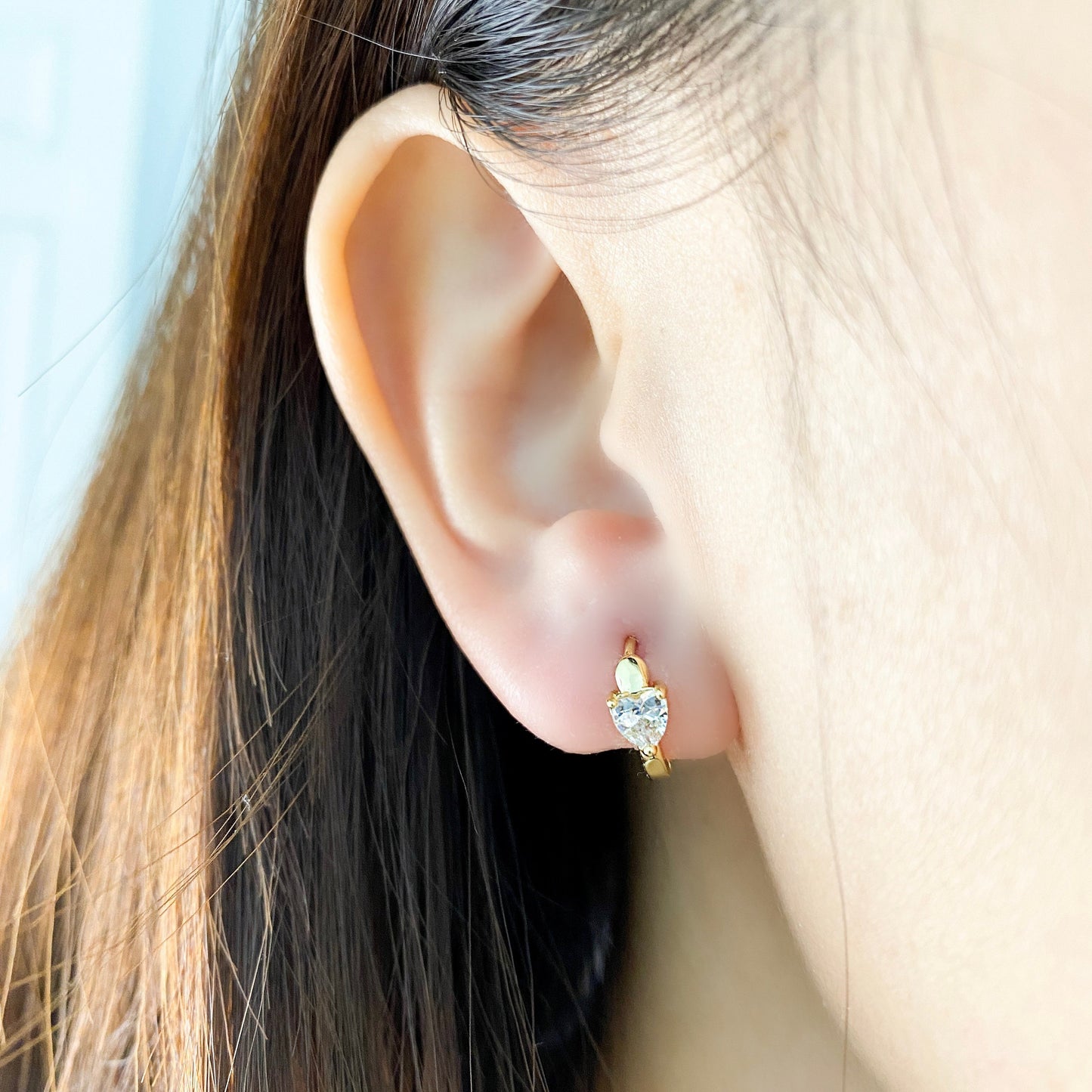 Dainty 18kt gold plated cz heart hoop huggies 925 sterling silver heart earrings valentines gift heart jewelry gift for her, heart hoops