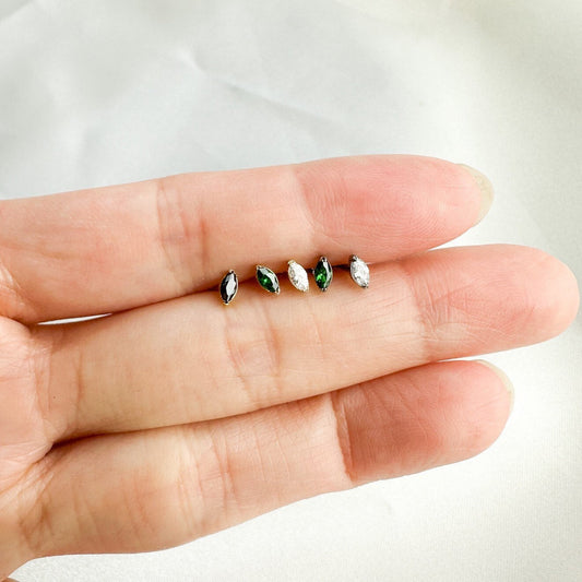 Tiny Marquise Gem Tragus Earring CZ Black Titanium Cartilage Earring Screw In Tragus Labret Stud IMPLANT GRADE Titanium