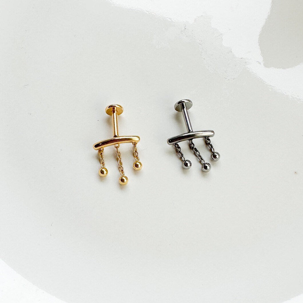 Hidden Helix Piercing 16g F136 Implant Grade Titanium Ball Tassel flat piercing, helix labret, hidden rook piercing