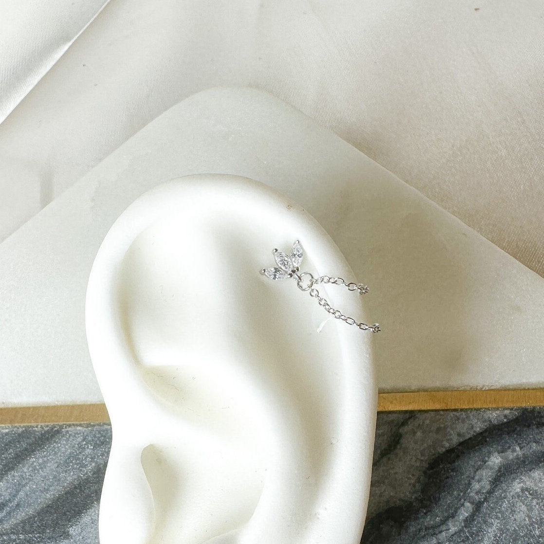 Dainty Double Chain Diamond CZ Helix Piercing, cartilage piercing, hoop huggies, body piercing, chain earrings, helix hoops, minimalist