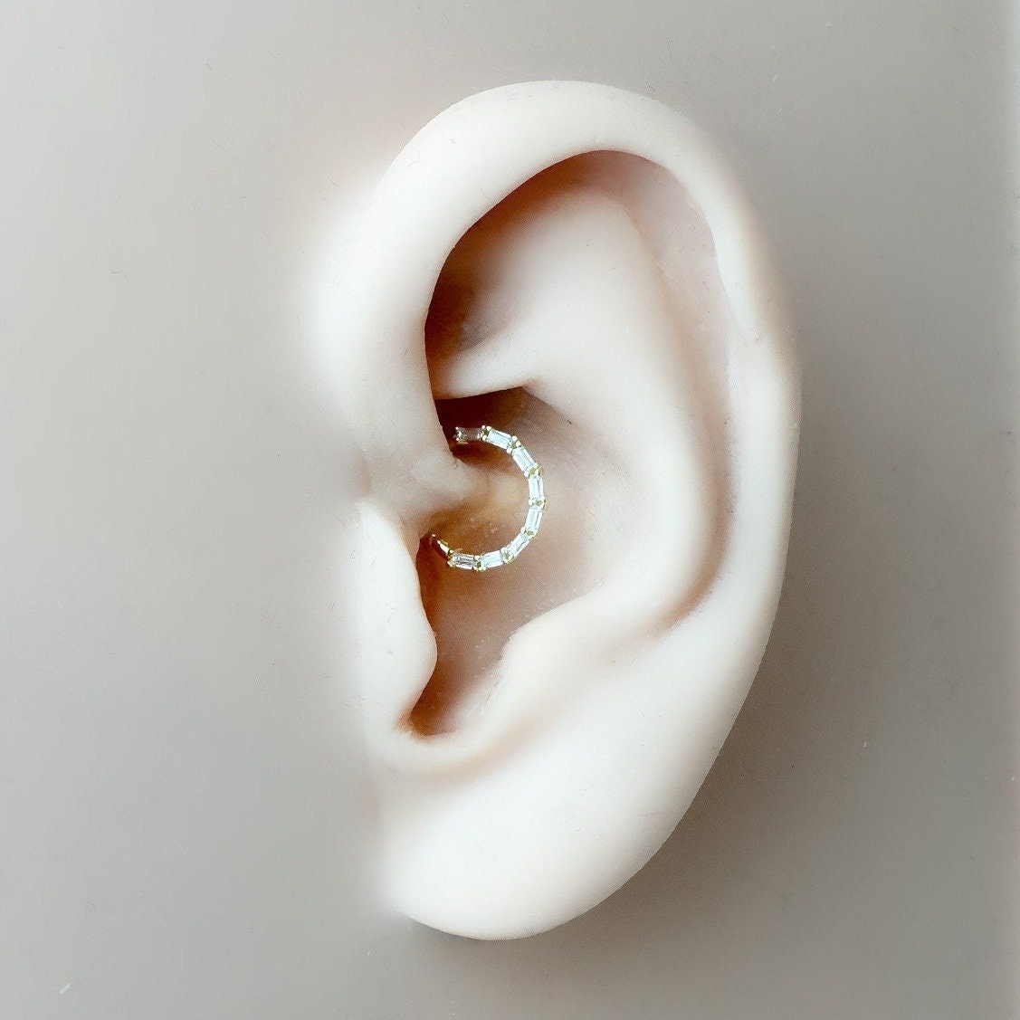 Dainty Baguette Rhinestone Accent 18k gold plated sterling silver daith hoop, septum piercing, nose ring, daith piercing