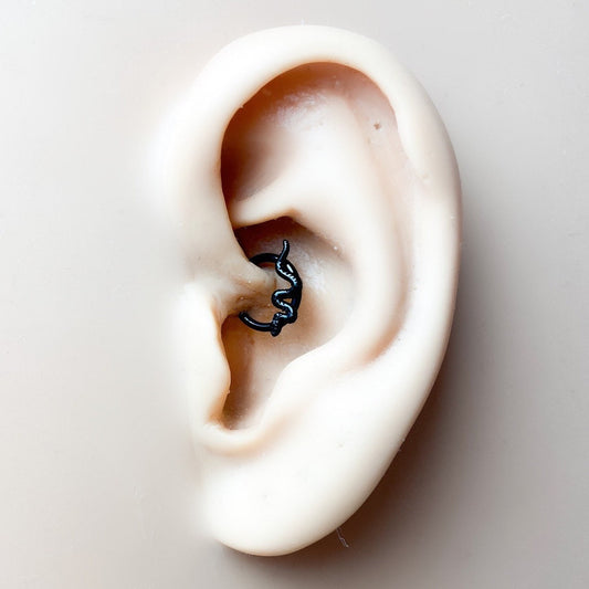 Mini black snake stainless steel daith hoop, elegant cute daith huggie, hoop huggies, cartilage piercing, helix hoops, 8mm hoop