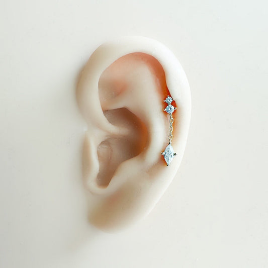 Dainty CZ Dangle Earring 18k plated sterling silver mini studs, cartilage studs, mini gold studs, tiny studs, helix earring, ear piercing