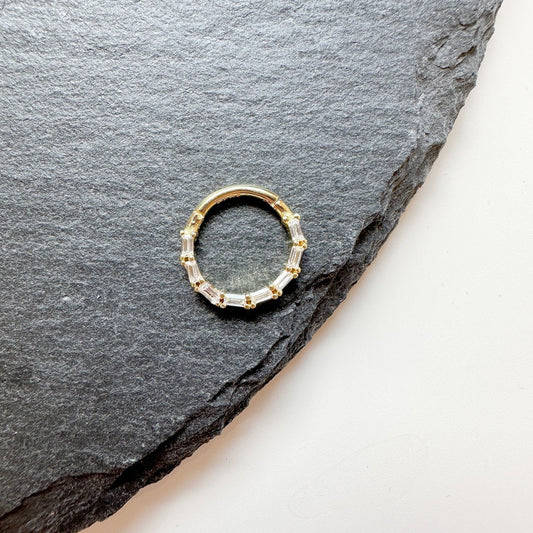 Dainty Baguette Rhinestone Accent 18k gold plated sterling silver daith hoop, septum piercing, nose ring, daith piercing