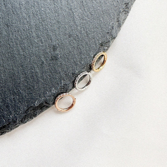 16g 6mm Crystal Paved Rose Gold Clicker Hoop for Cartilage, Helix, Rook, Lobe, Tragus, Hypoallergenic 316L Surgical Steel, Non-Tarnish