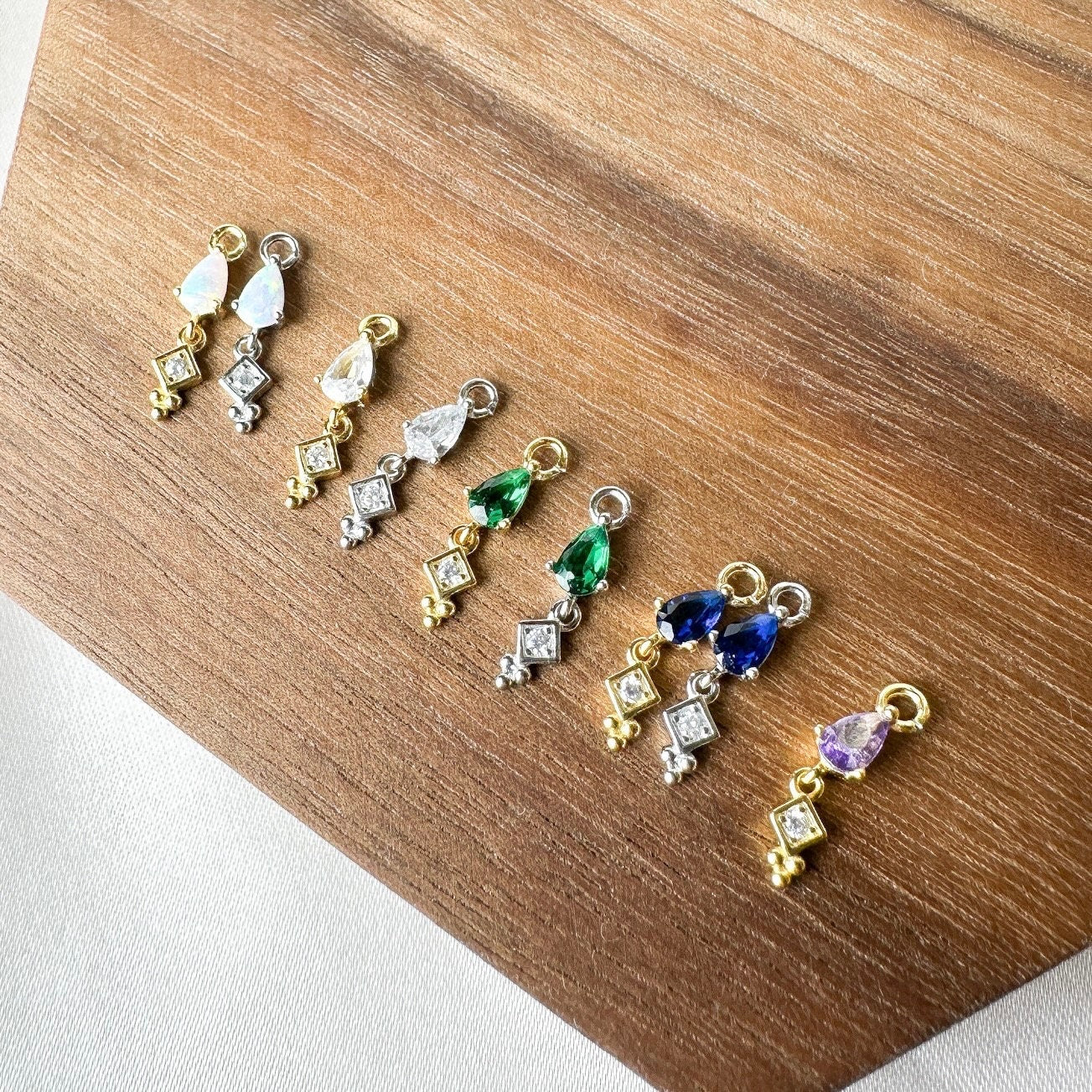 16g 18g 6mm Dainty Emerald Dangle Hoop Charm, sterling silver, 18k gold plated rook hoop, hoop huggies, cartilage piercing, helix hoop charm