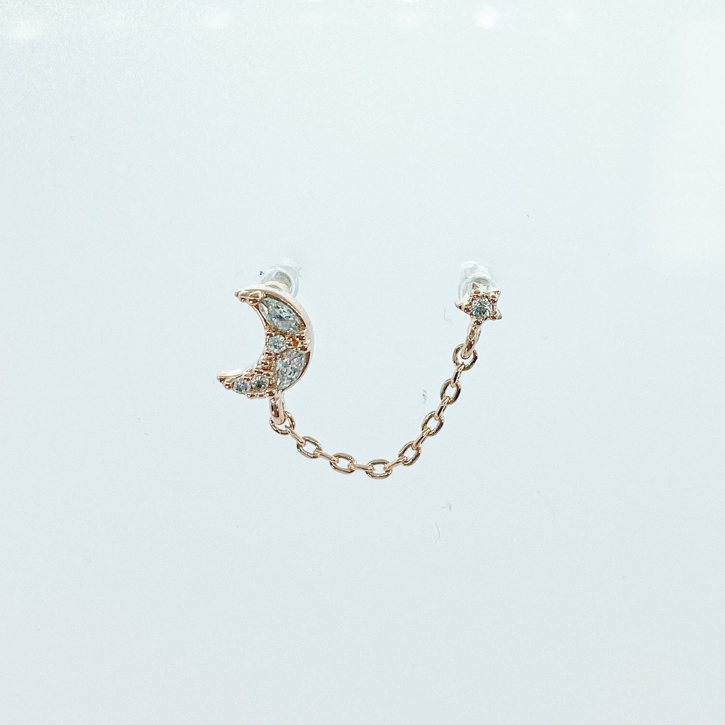 Dainty cz Crescent moon and star double piercing earrings, earrings, 16 gauge piercings, star earrings, two lobe piercing