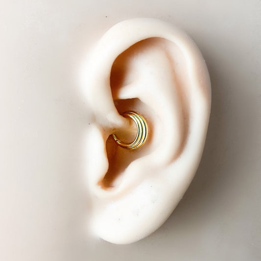 Dainty coin 18k gold plated sterling silver daith hoop, daith huggie, hoop huggies, cartilage piercing, cartilage earrings, helix hoops