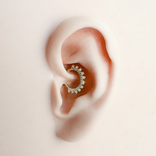 Dainty Pearl and CZ 18k gold plated sterling silver daith hoop, septum piercing, elegant cz daith huggie, hoop huggies, hoop piercings