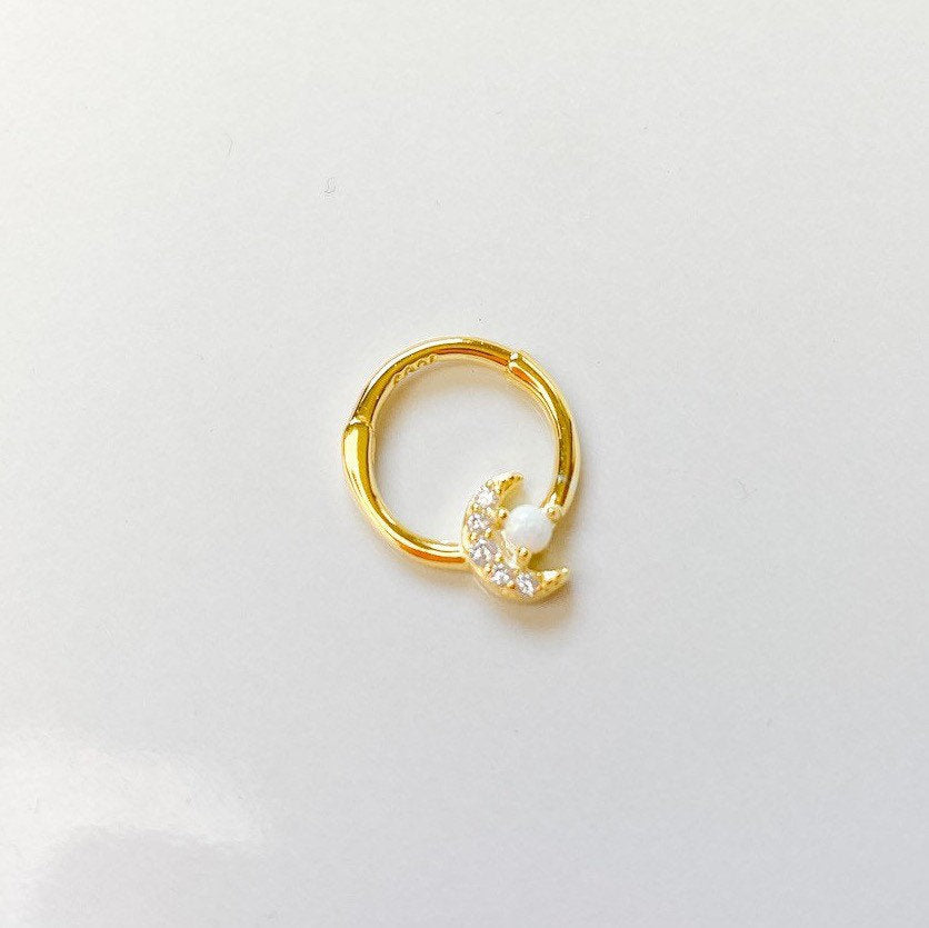 Dainty Moon Daith 18k gold plated sterling silver daith hoop, marquise cz daith huggie, hoop huggies, cartilage piercing, septum ring