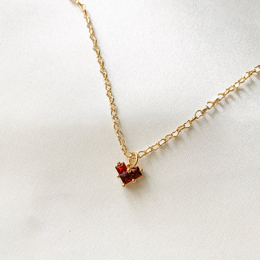 Dainty gold heart chain necklace with a small ruby crystal heart pendant, love jewelry, heart necklace, heart chain, heart charm