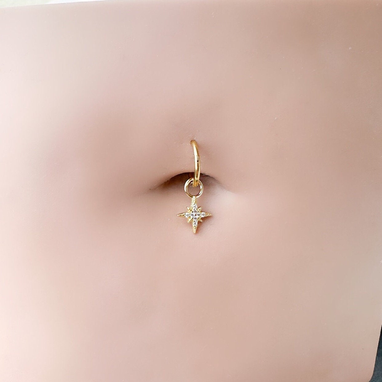 16g 14g Dainty North Star Hoop Belly Ring, Stainless steel silver or gold, belly piercings, 8mm or 10mm, Hoop Piercing, belly hoop