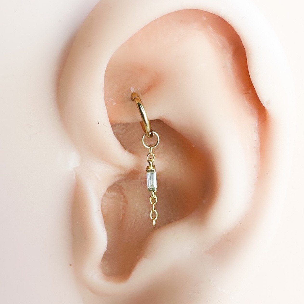 16g 18g Dainty CZ Bar Chain stainless steel, sterling silver, 18k gold plated rook hoop, rook huggie, hoop huggies, cartilage piercing