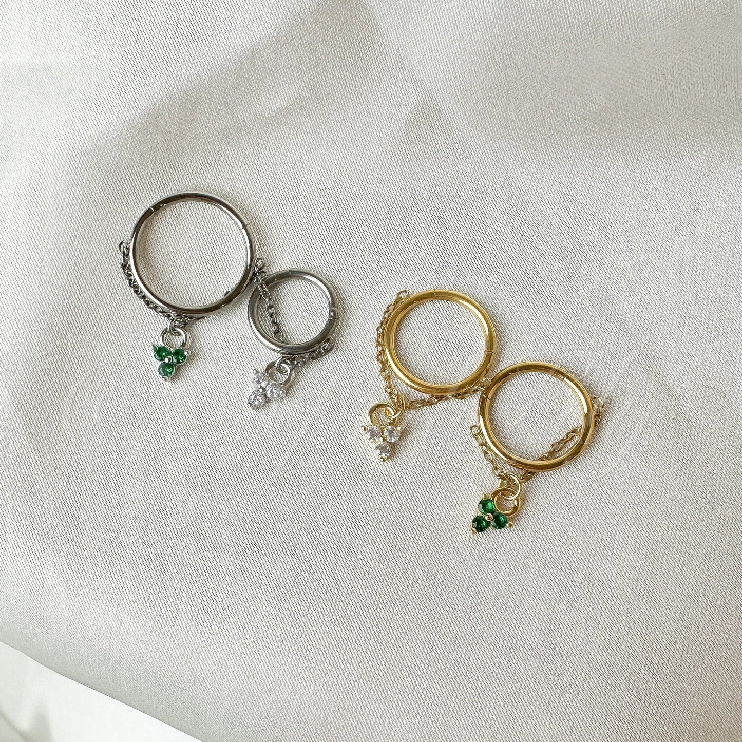 16g 18g 6mm 8 mm 10mm 12mm Gold Diamond Clover F136 Titanium Chain Charm Conch Hoop, gold hoop, silver hoop, 3 dots charm, helix charm hoop